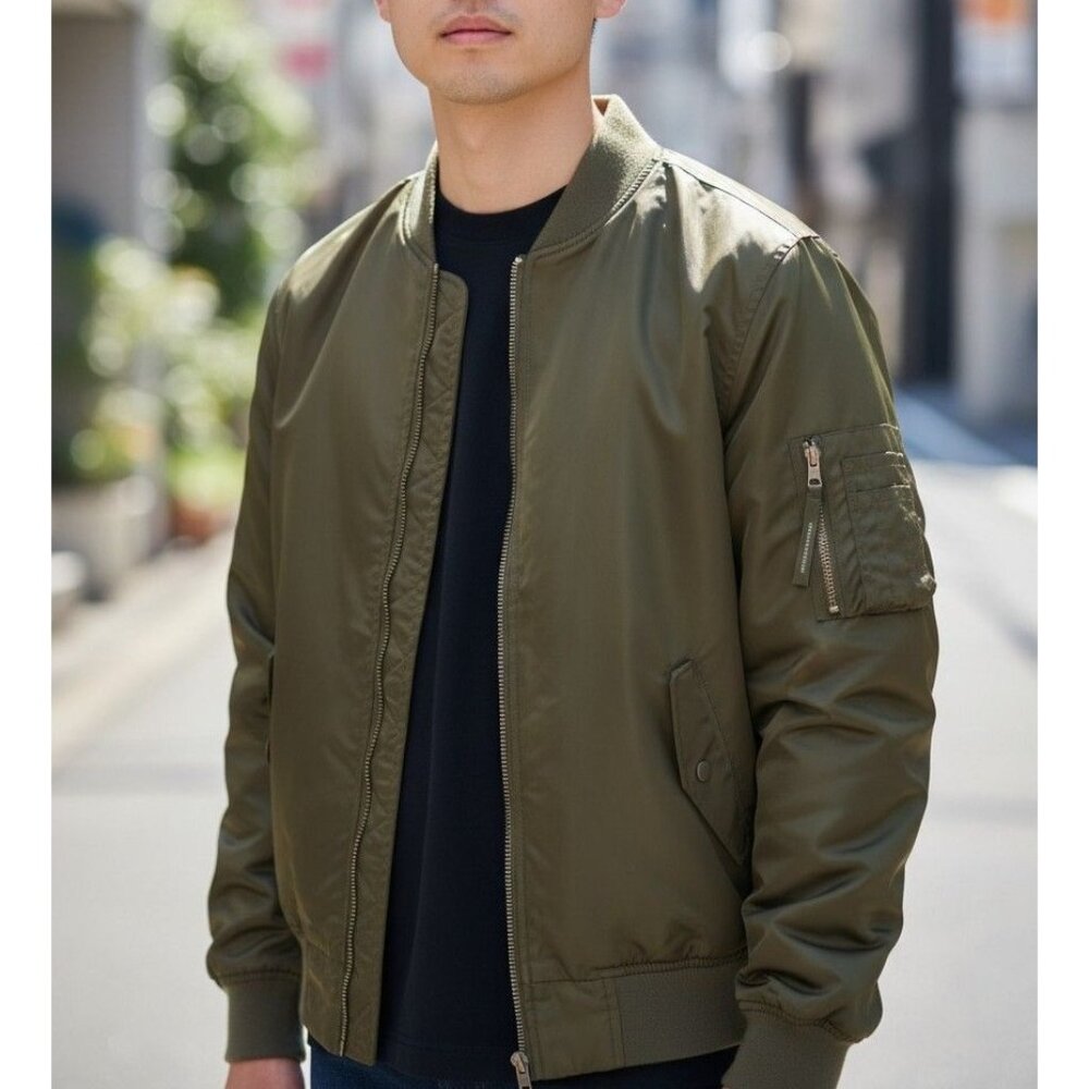 PHAT FARM Mens Olive Green Bomber Jacket Size M Full Zip Military Style Flight J